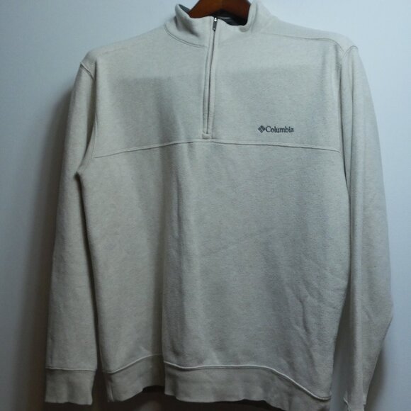 Columbia Mens Cream Pullover 1/4 Zip M Cotton Blend Sweatshirt Mock Neck - Picture 9 of 16